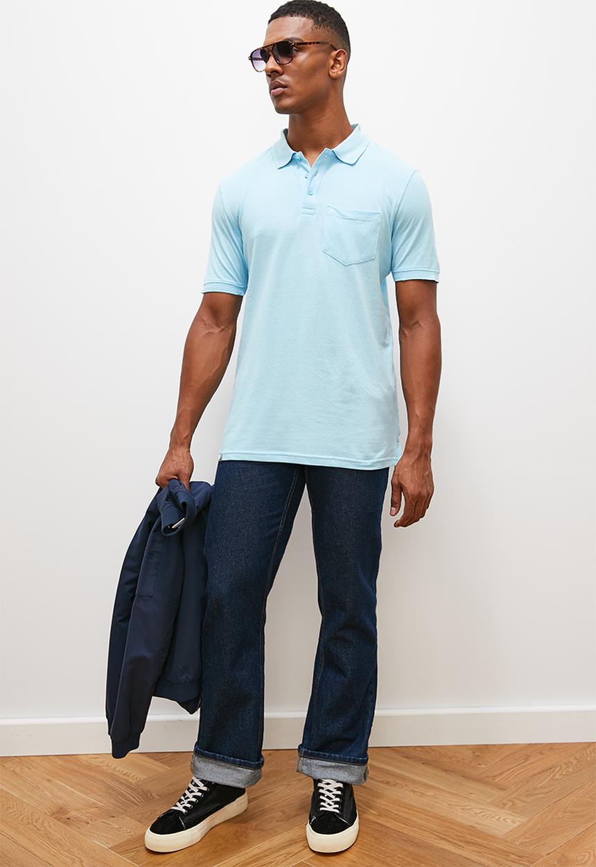 Lark & Crosse - Toni jacquard collar golfer - mid blue
