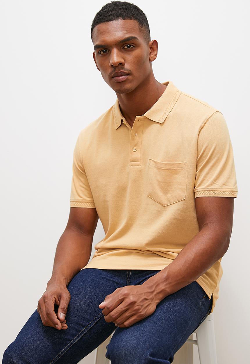 Lark & Crosse - Toni jacquard collar golfer - stone