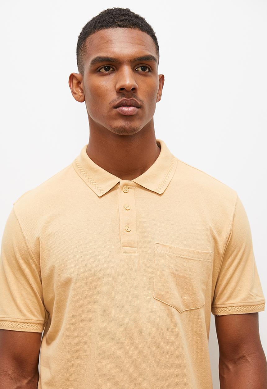 Lark & Crosse - Toni jacquard collar golfer - stone