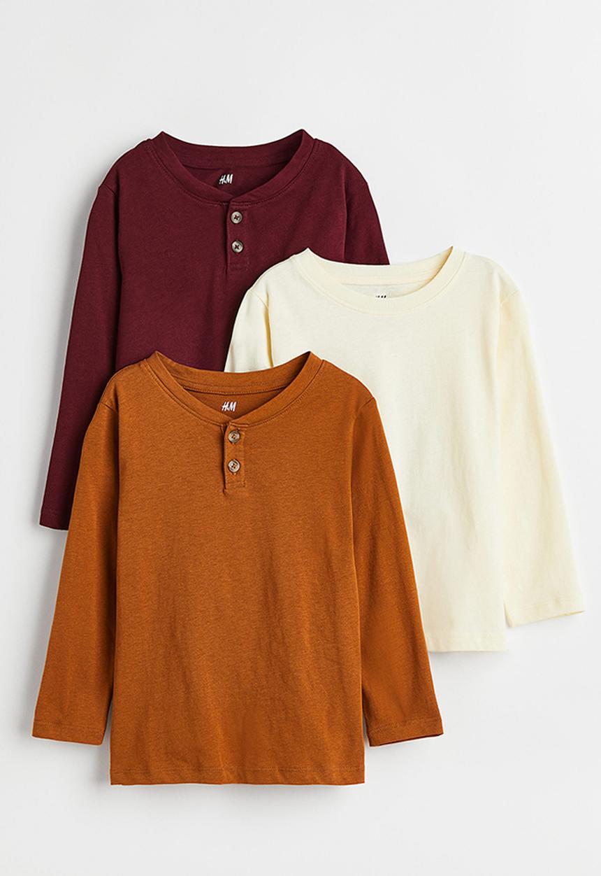 H&M - 3-pack long-sleeved tops - dark orange/natural white
