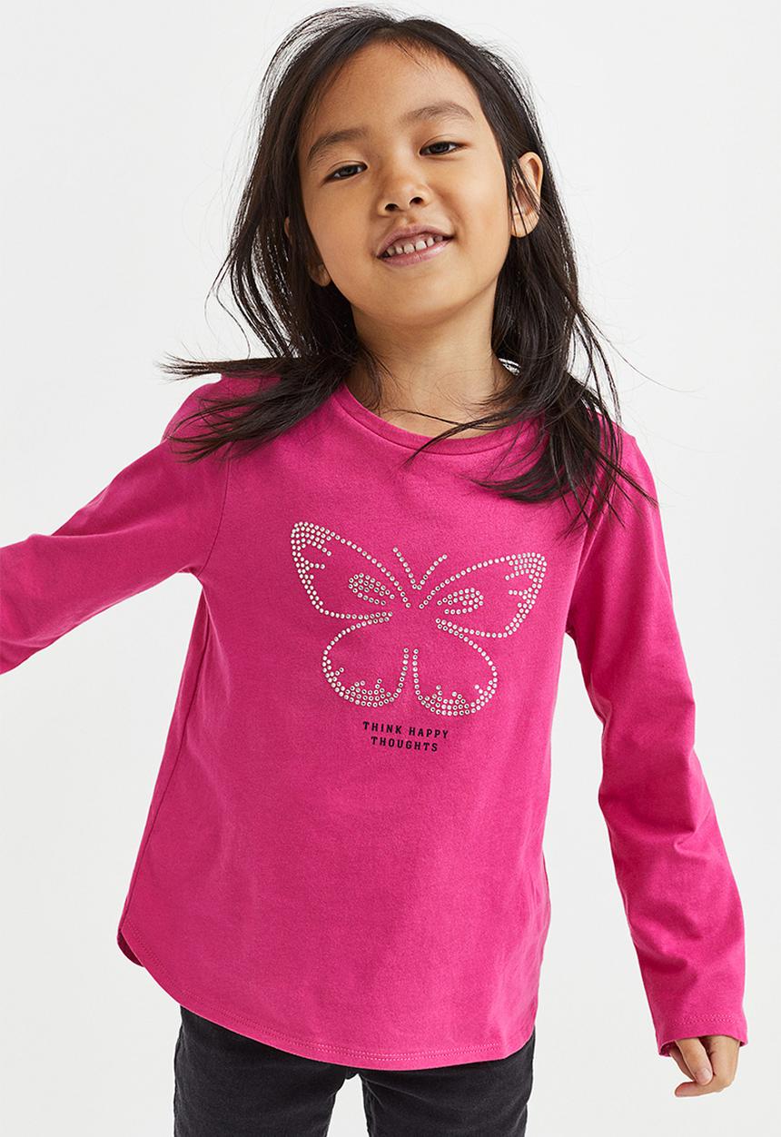 H&M - Motif-front top - cerise/butterfly