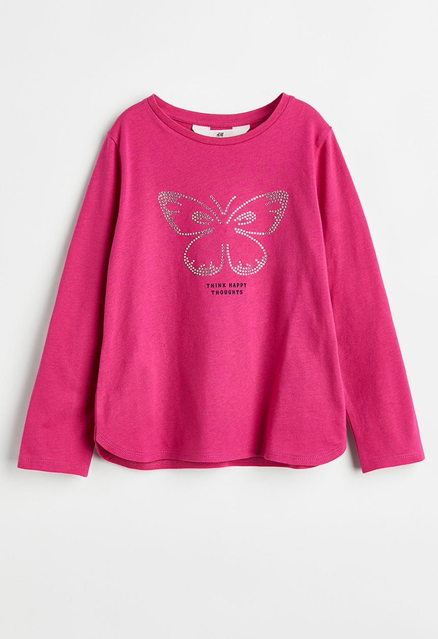 H&M - Motif-front top - cerise/butterfly