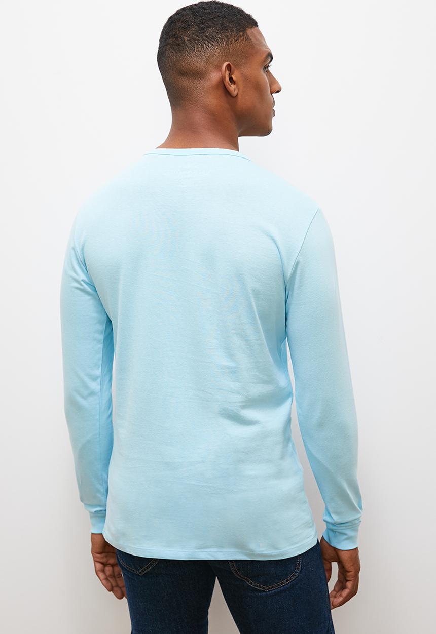 Lark & Crosse - Greg long sleeve grandpa tee - mid blue