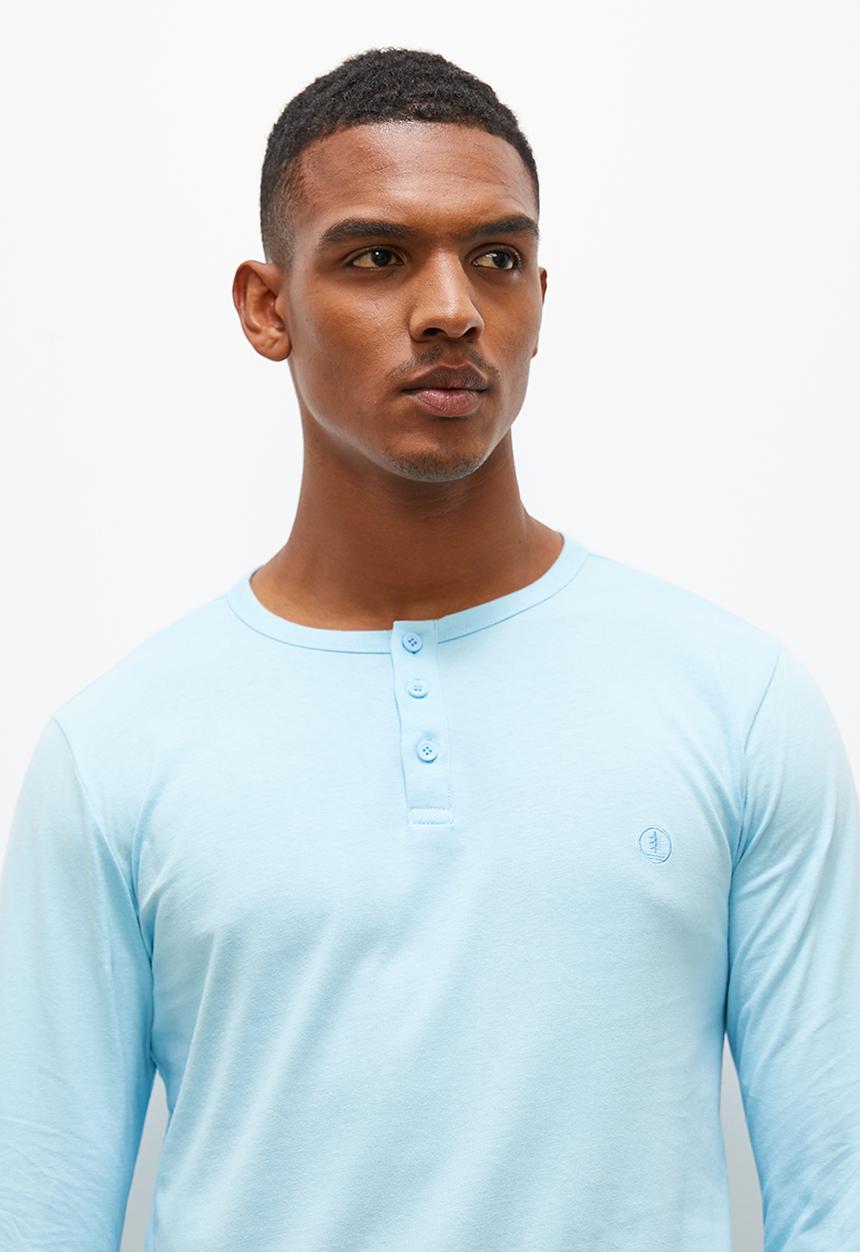 Lark & Crosse - Greg long sleeve grandpa tee - mid blue