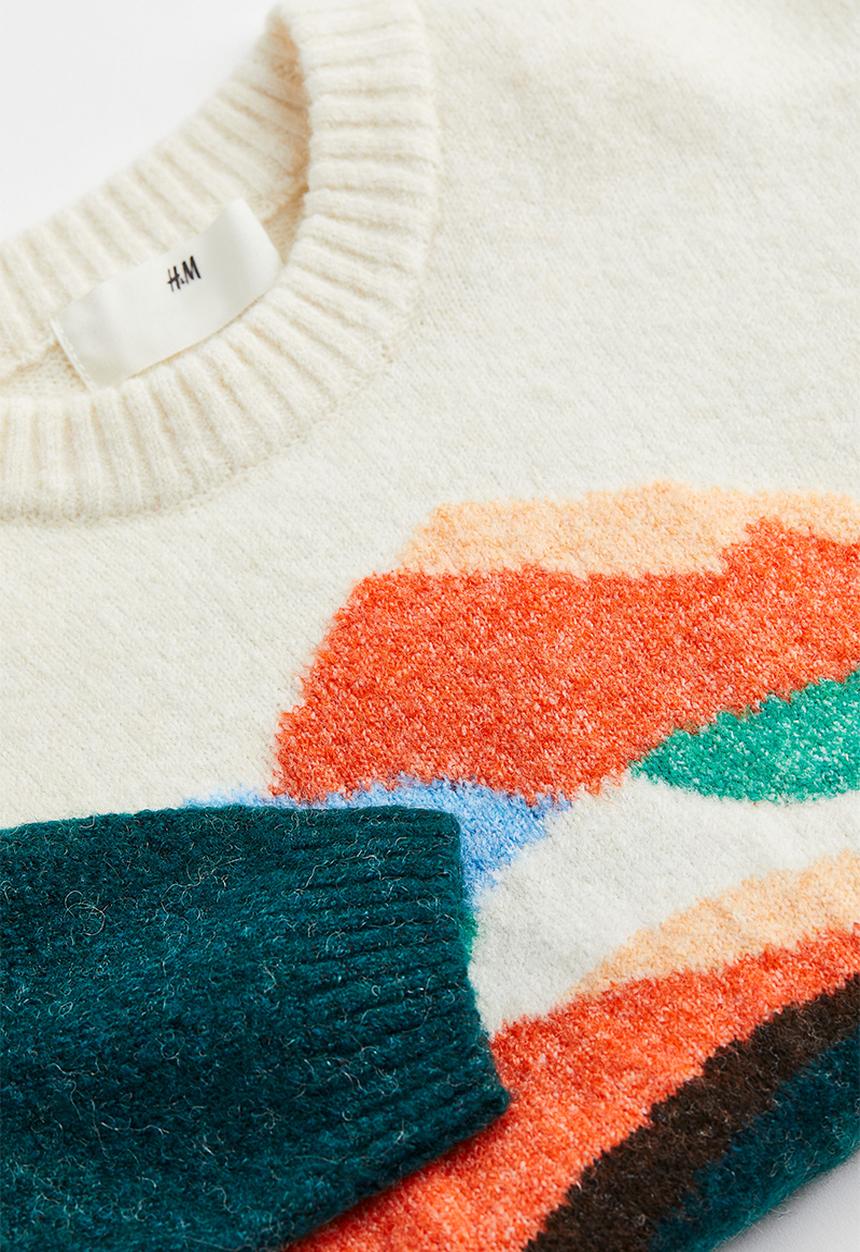 H&M - Oversized jacquard-knit jumper - dark green/mountains