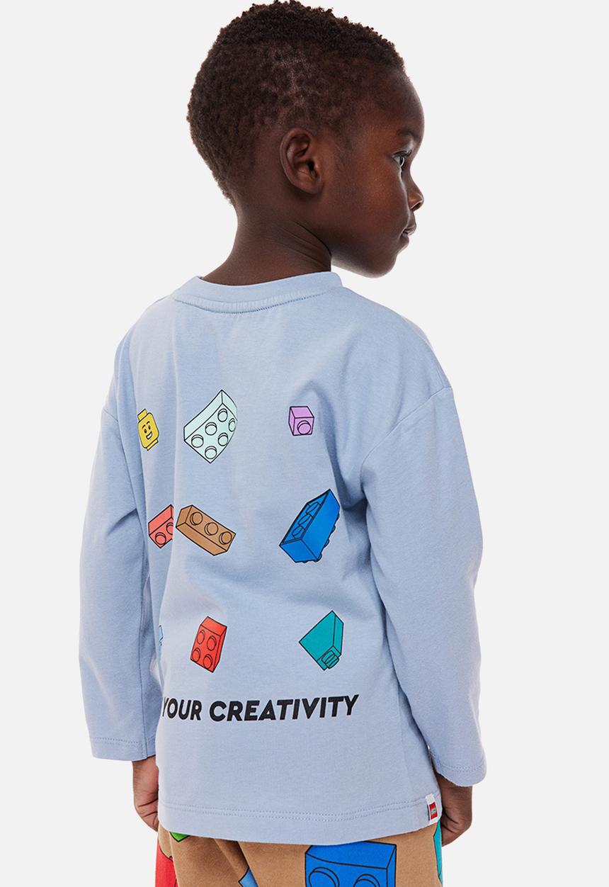 H&M - Long-sleeved printed top - light blue/lego® collection