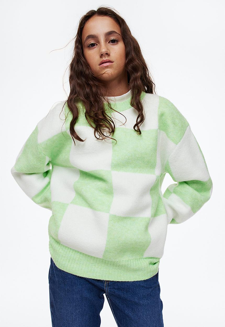 H&M - Jacquard-knit jumper - light green/checked