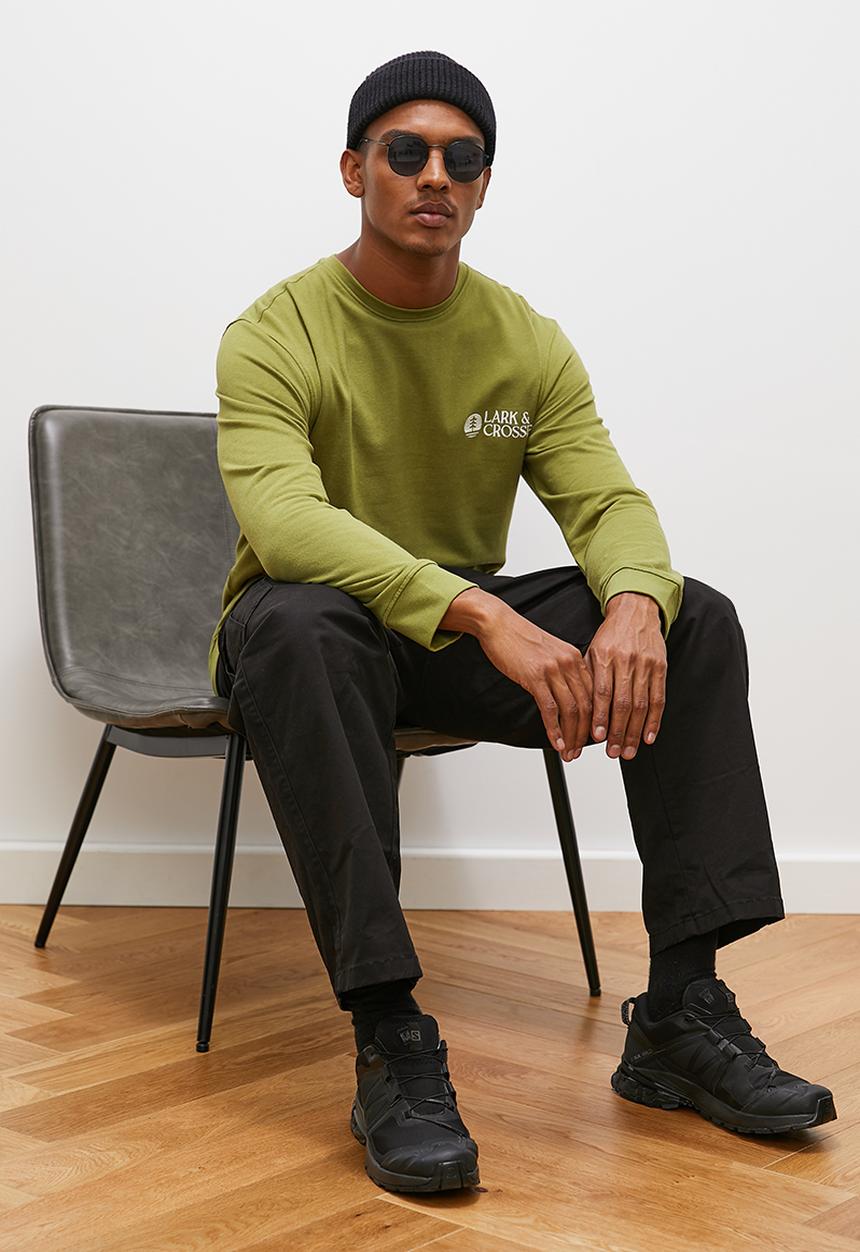 Lark & Crosse - Marco sueded crew neck sweat - khaki