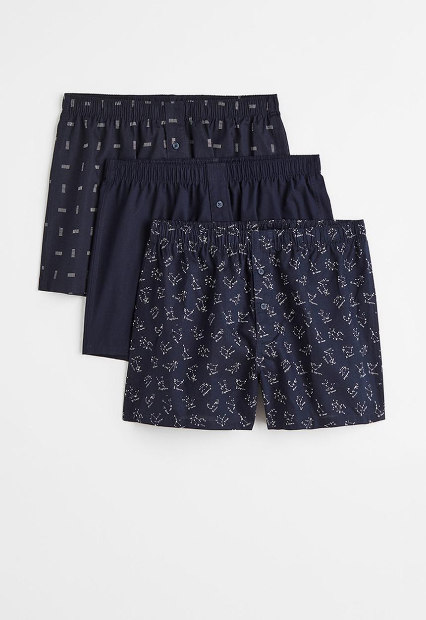 H&M - 3 Pack woven cotton boxer shorts - dark blue/constellations