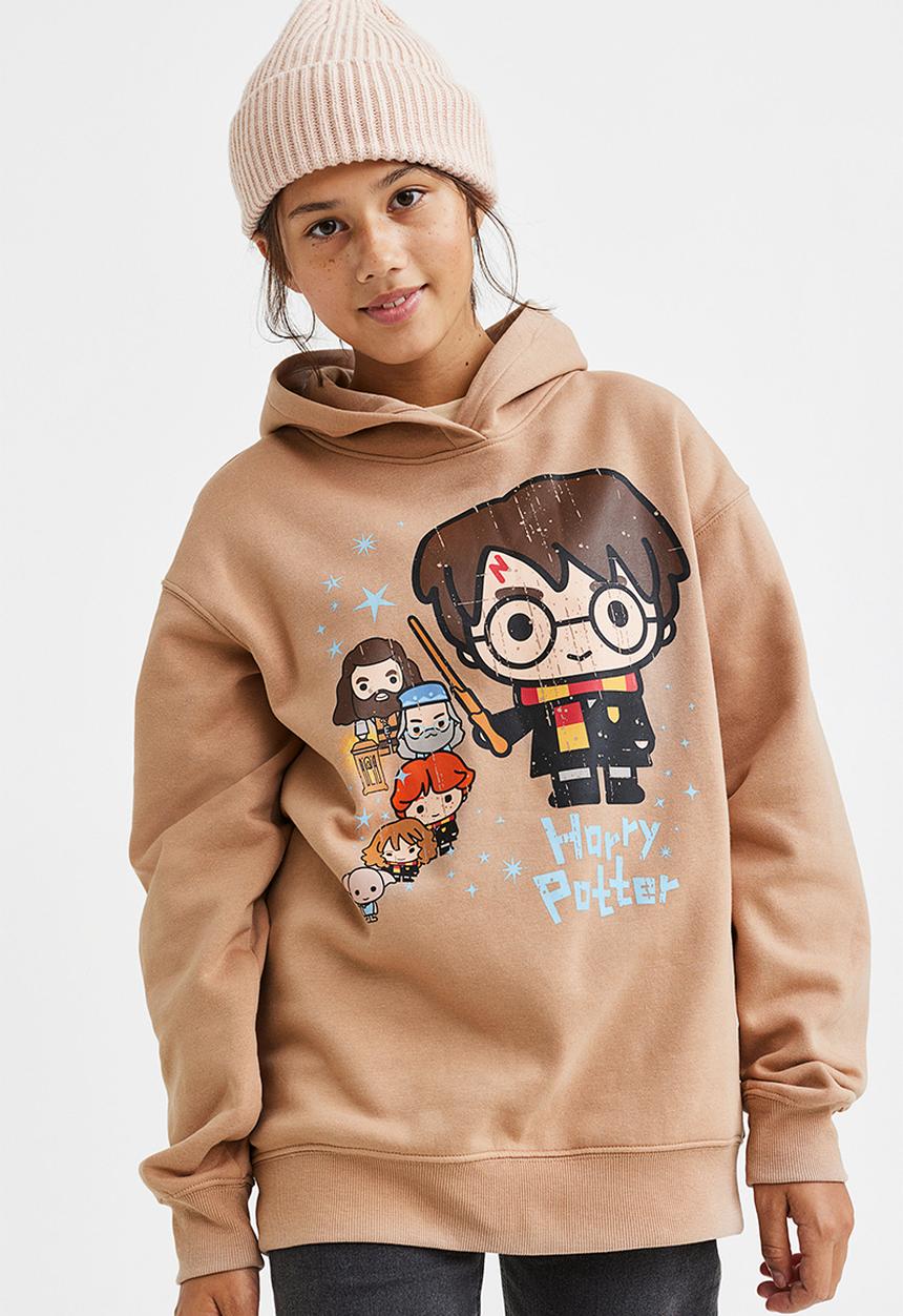 H&M - Oversized printed hoodie - beige/harry potter