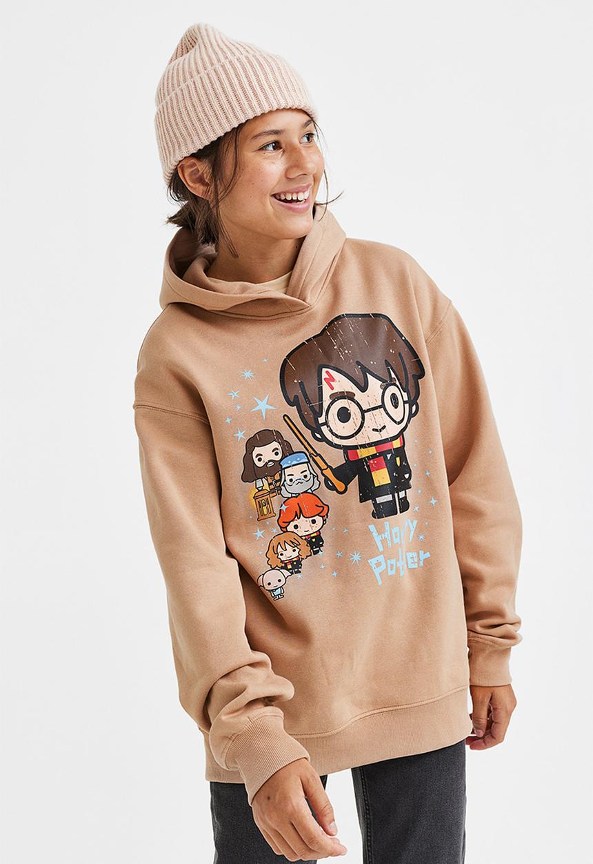 H&M - Oversized printed hoodie - beige/harry potter
