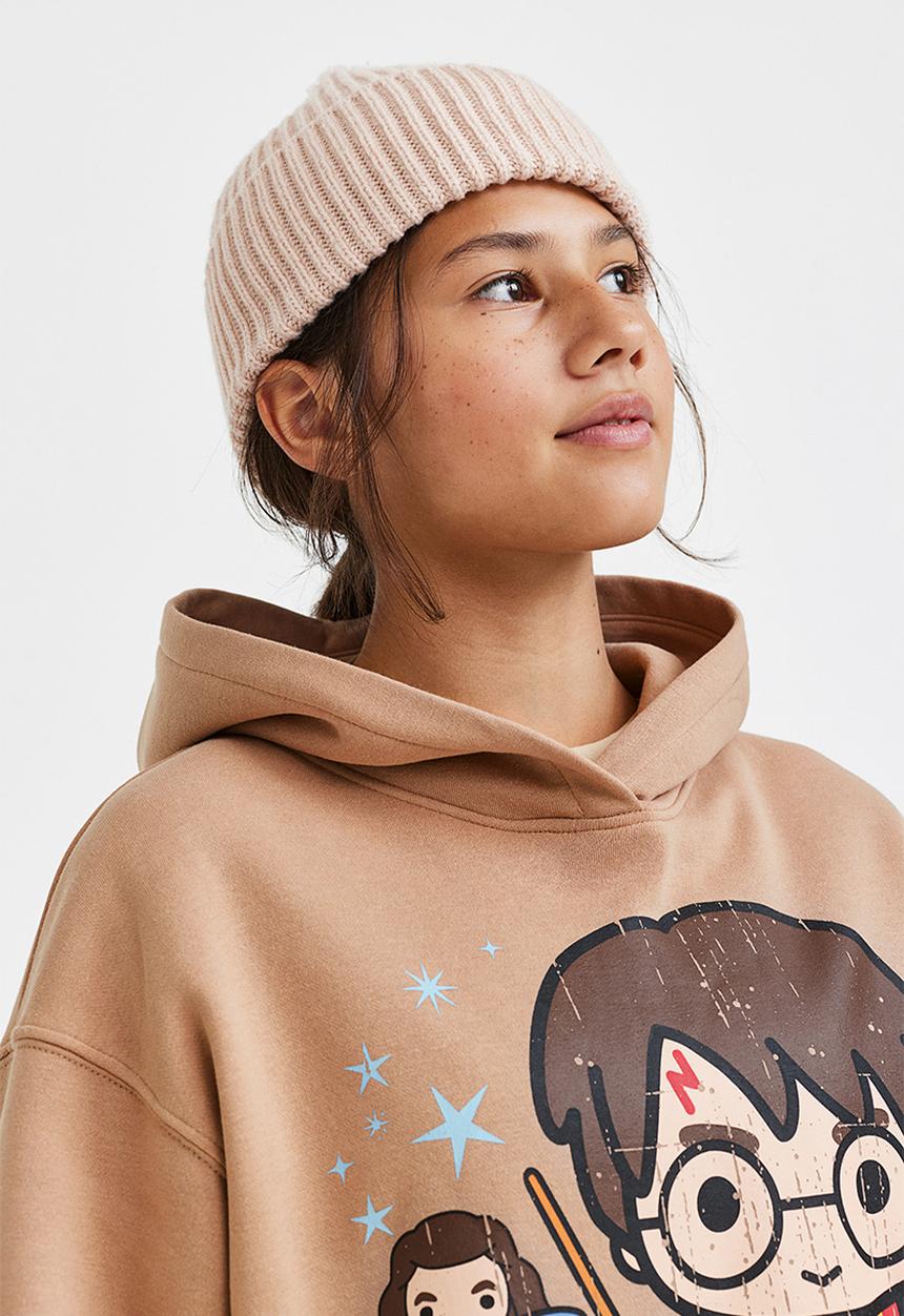 H&M - Oversized printed hoodie - beige/harry potter