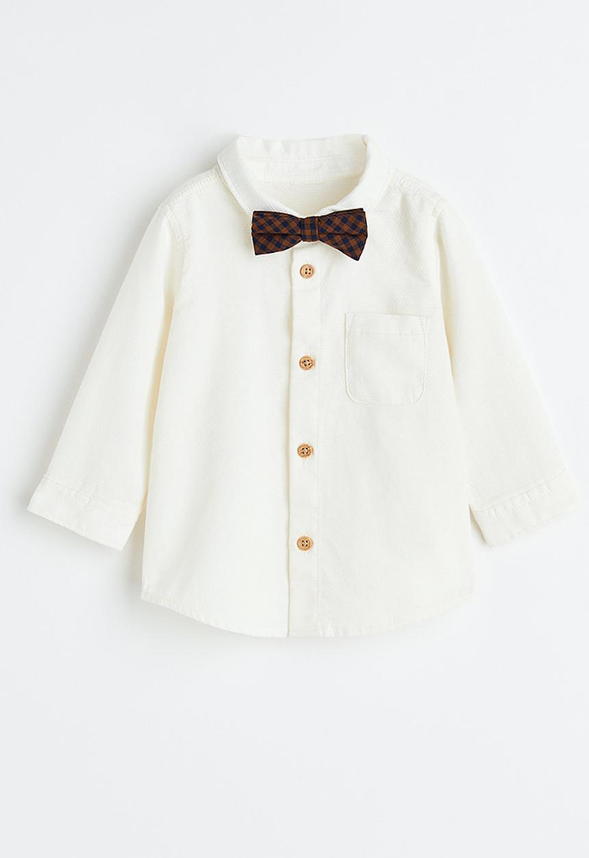H&M - Shirt and bow tie - natural white/checked