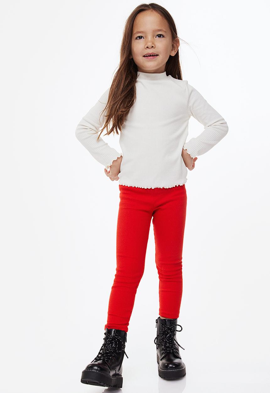H&M - Ribbed cotton leggings - red