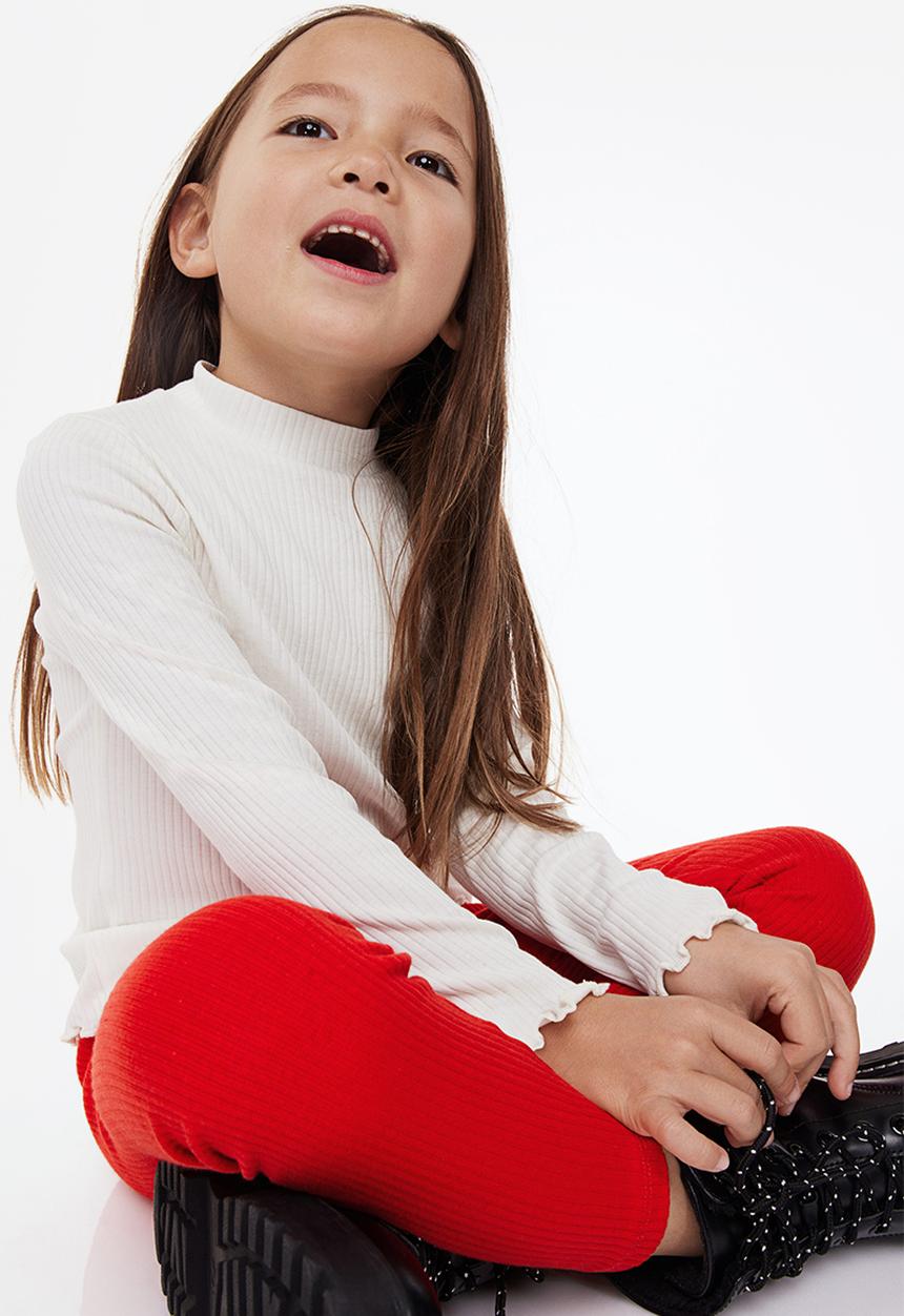 H&M - Ribbed cotton leggings - red