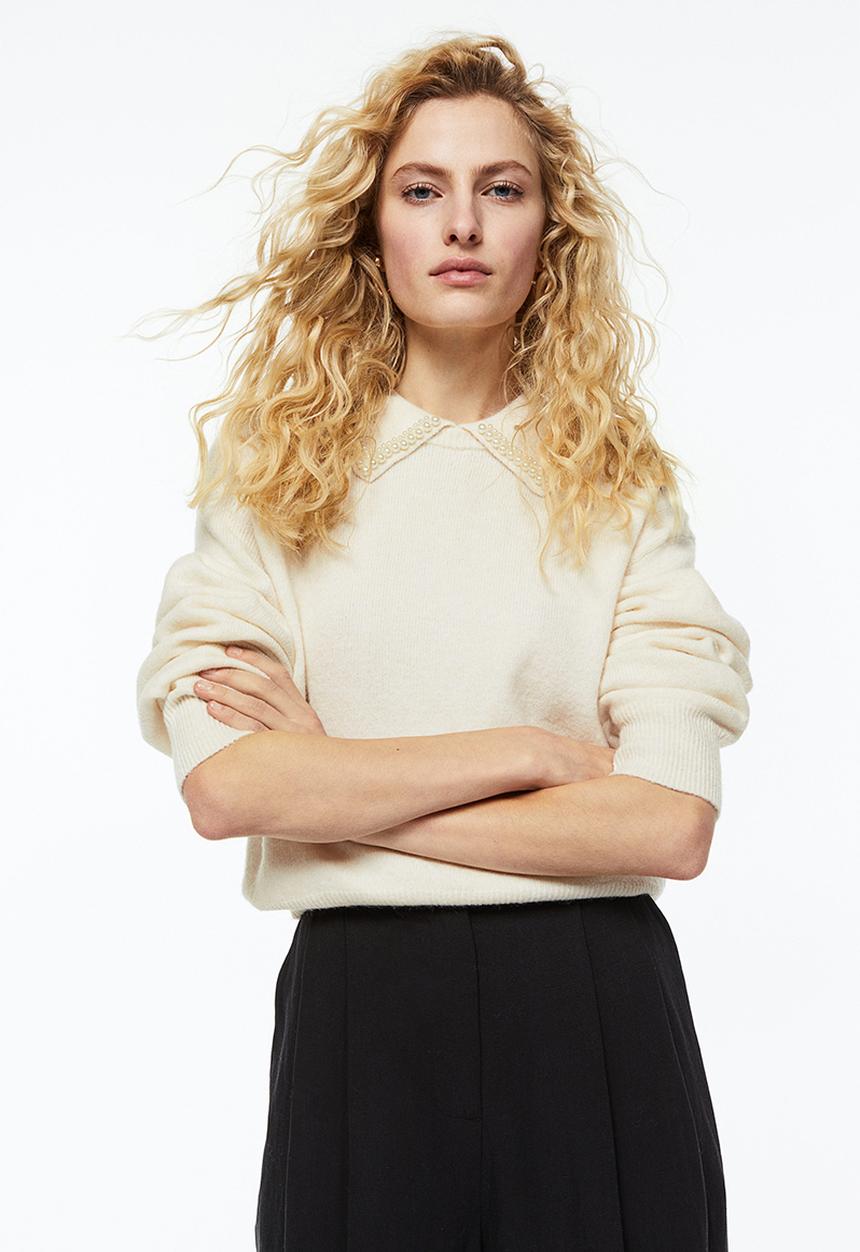 H&M - Beaded-collar jumper - cream