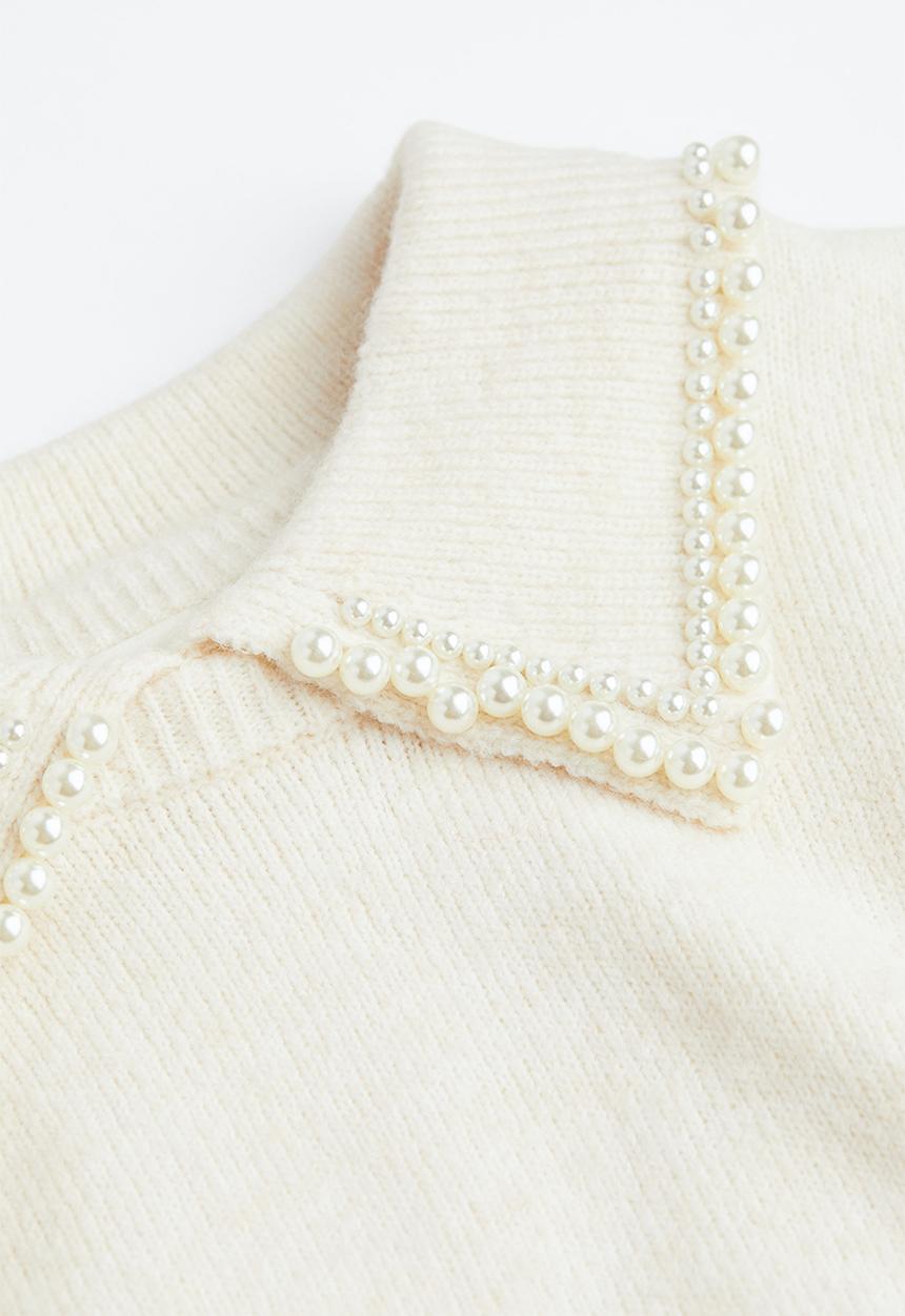 H&M - Beaded-collar jumper - cream