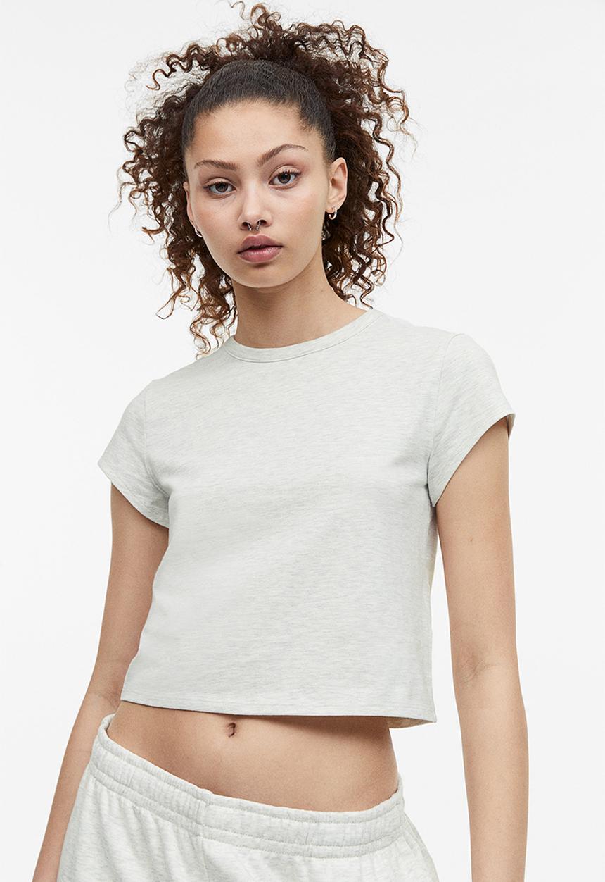 H&M - Cotton jersey T-shirt - light grey marl