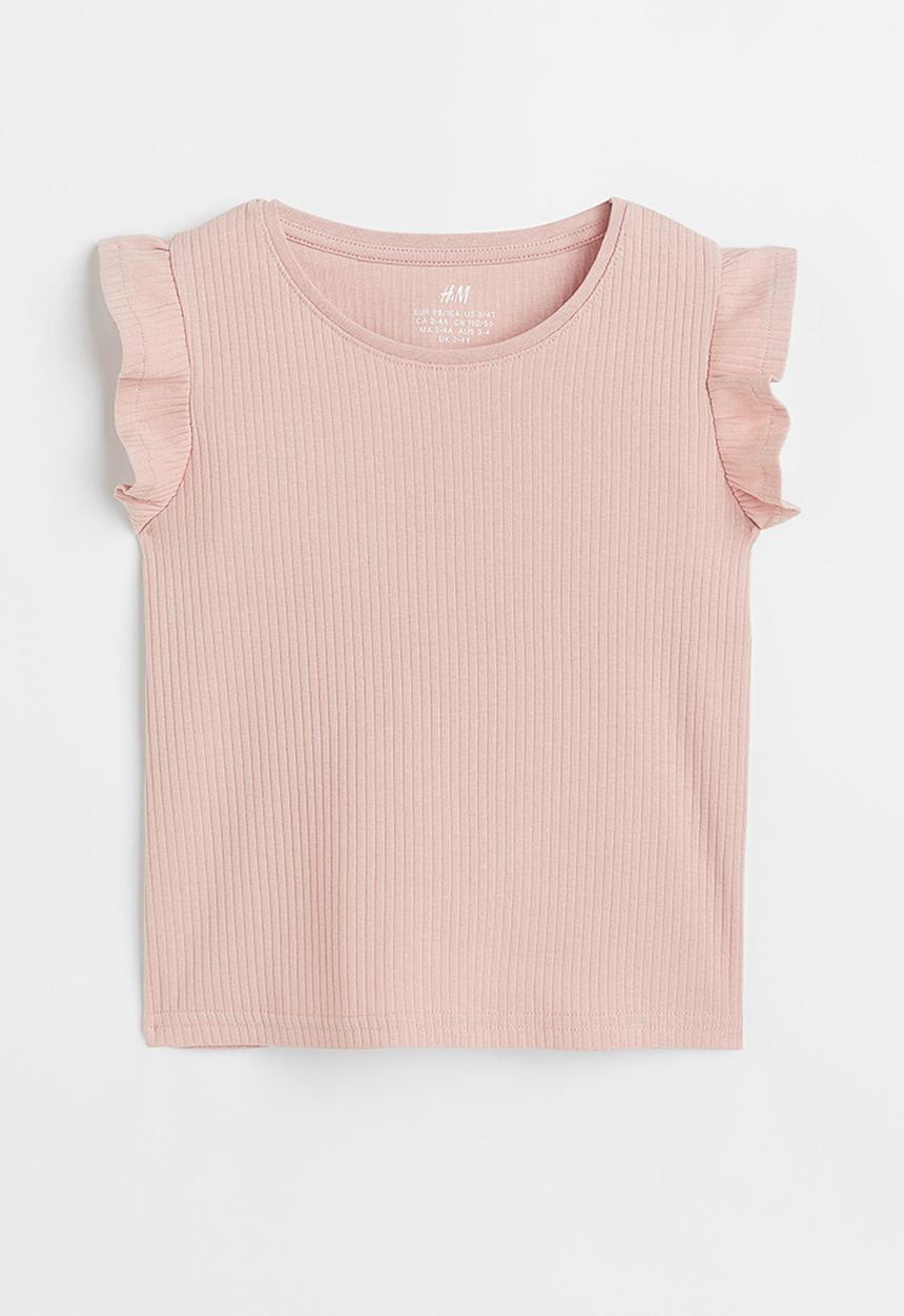 H&M - Flounce-trim ribbed vest top - light pink