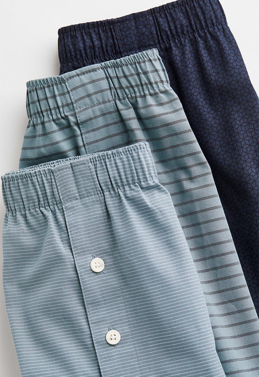 H&M - 5-pack woven cotton boxer shorts - blue/striped