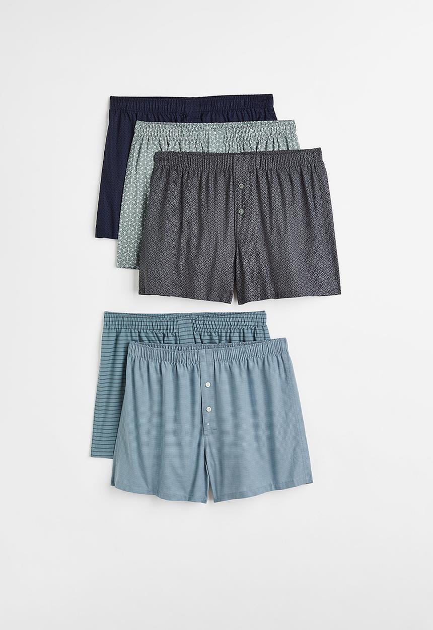 H&M - 5-pack woven cotton boxer shorts - blue/striped