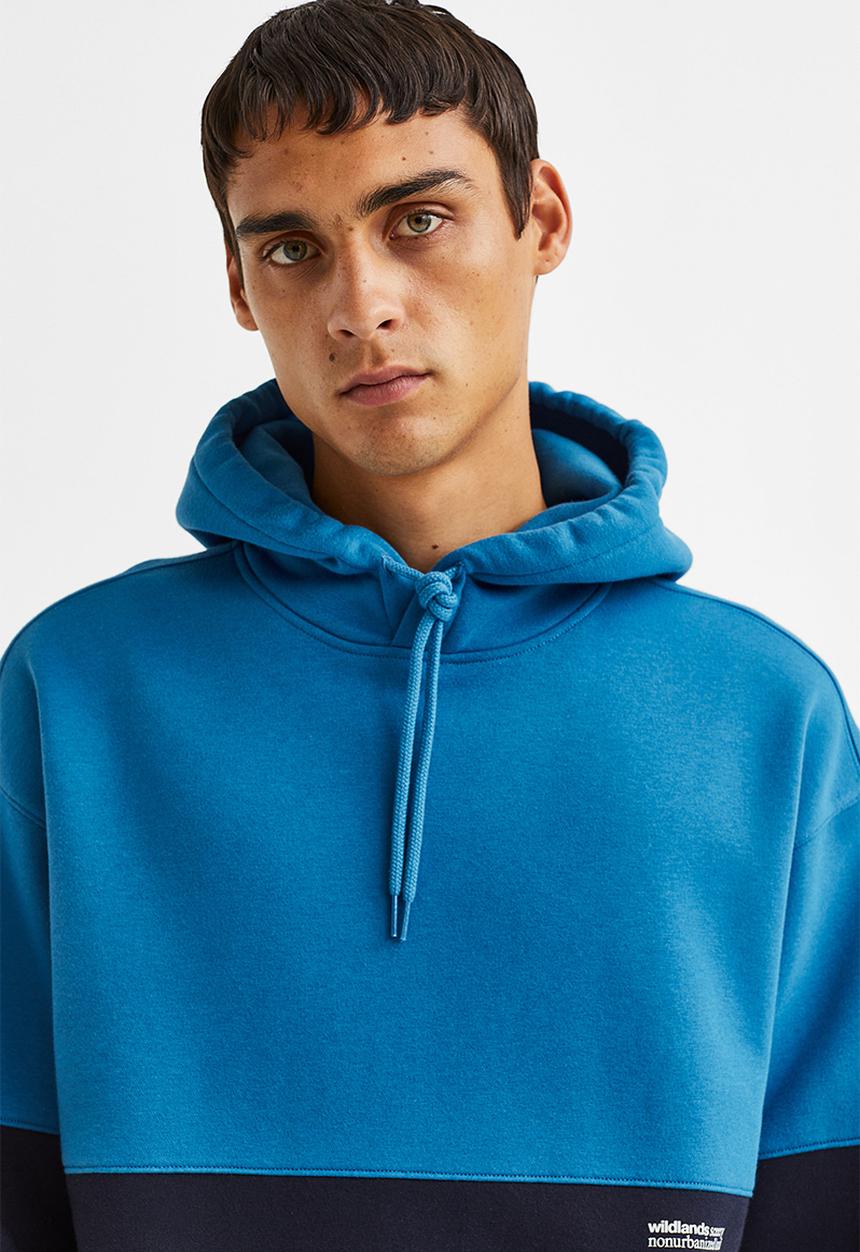 H&M - Relaxed fit hoodie - blue/block-coloured