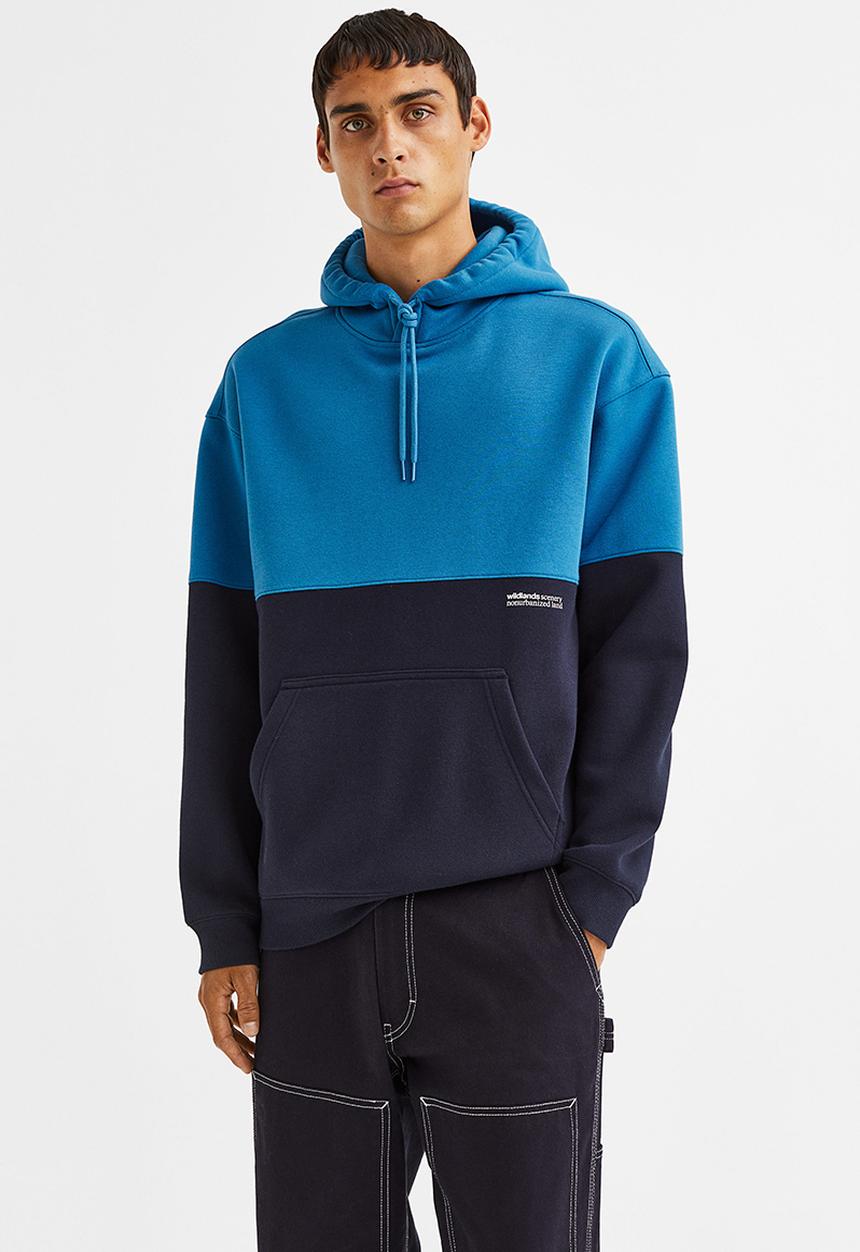 H&M - Relaxed fit hoodie - blue/block-coloured