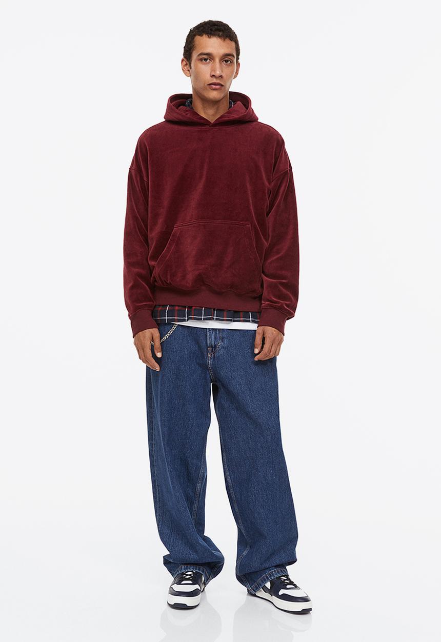 H&M - Oversized fit velour hoodie - burgundy 