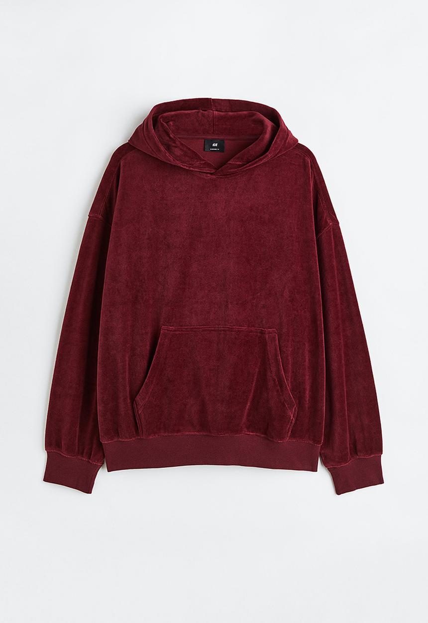 H&M - Oversized fit velour hoodie - burgundy 
