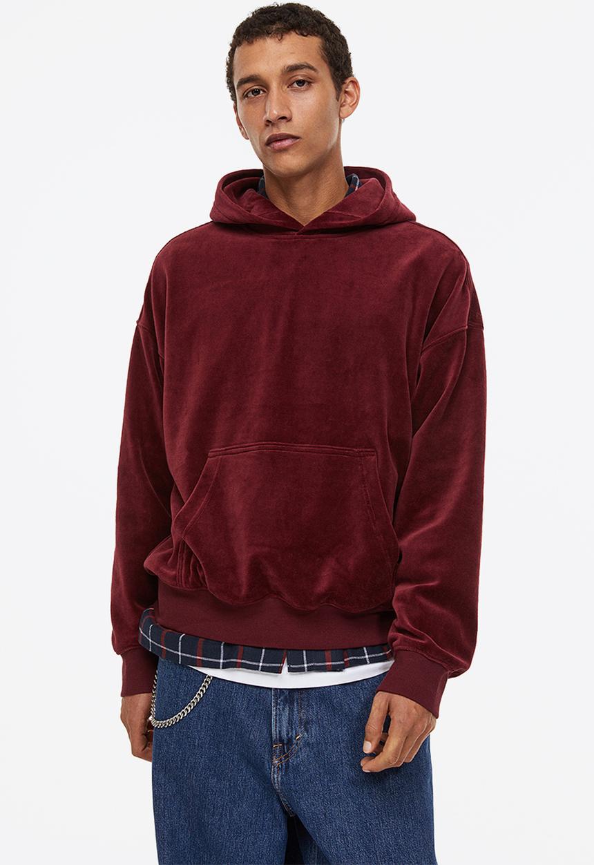 H&M - Oversized fit velour hoodie - burgundy 