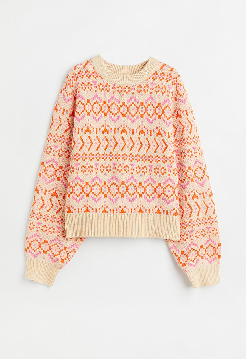 H&M - Jacquard-knit jumper - light beige/ patterned
