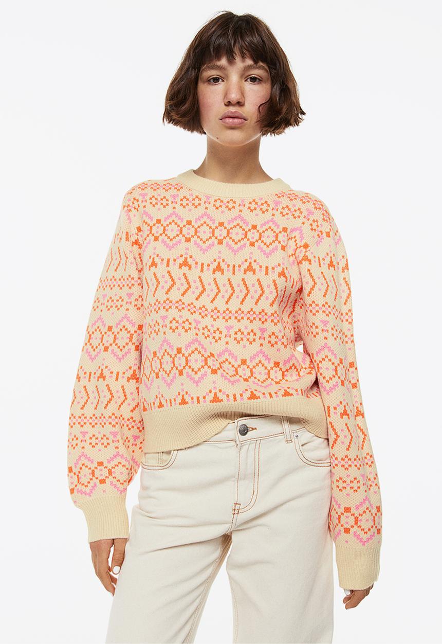 H&M - Jacquard-knit jumper - light beige/ patterned
