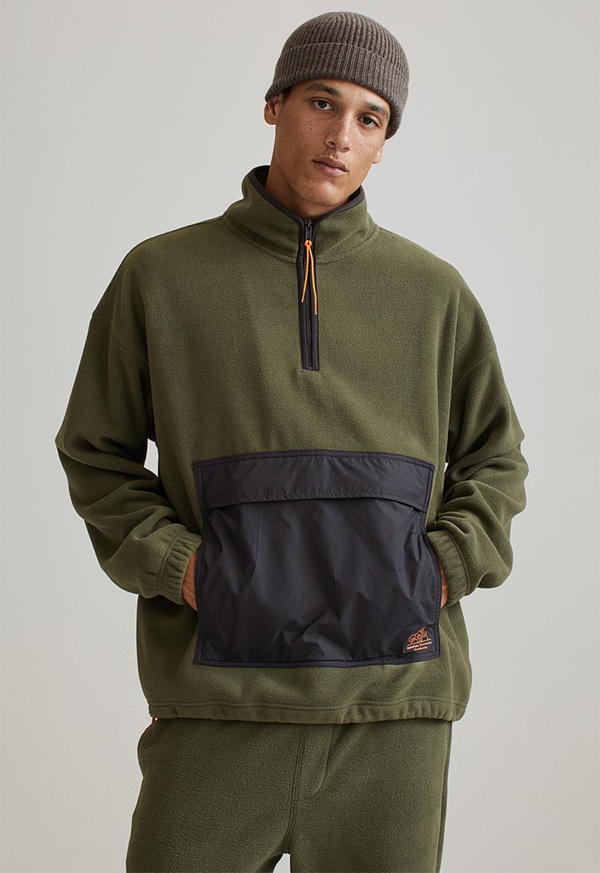 H&M - Oversized fit fleece top - khaki green/black