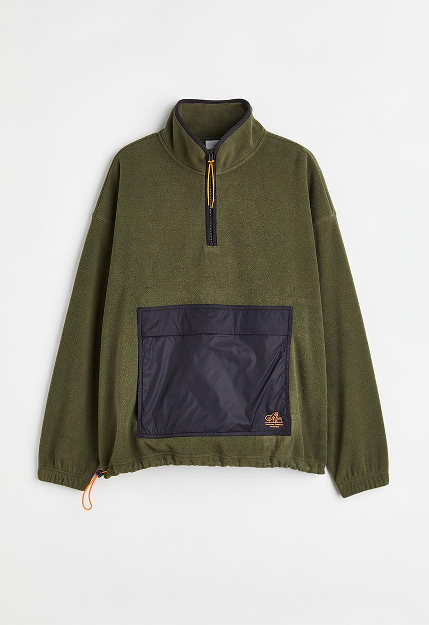 H&M - Oversized fit fleece top - khaki green/black