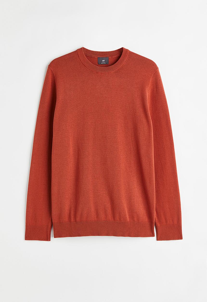 H&M - Slim fit fine-knit cotton jumper - brick red 