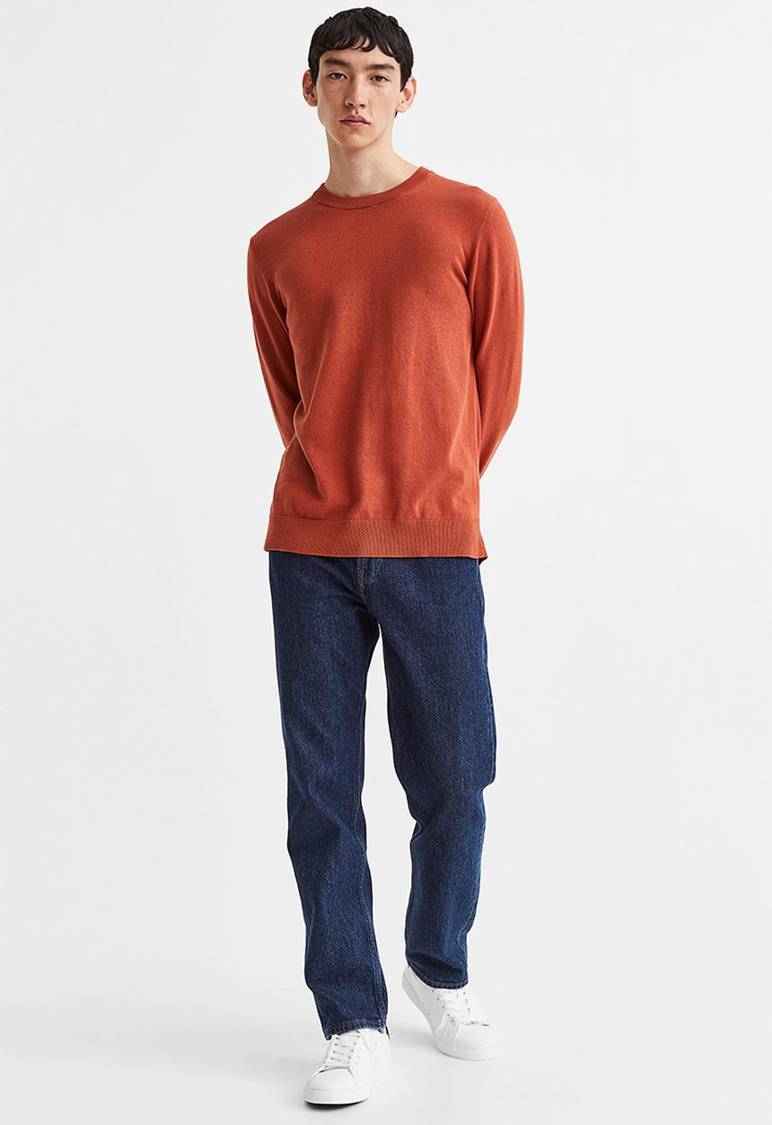 H&M - Slim fit fine-knit cotton jumper - brick red 