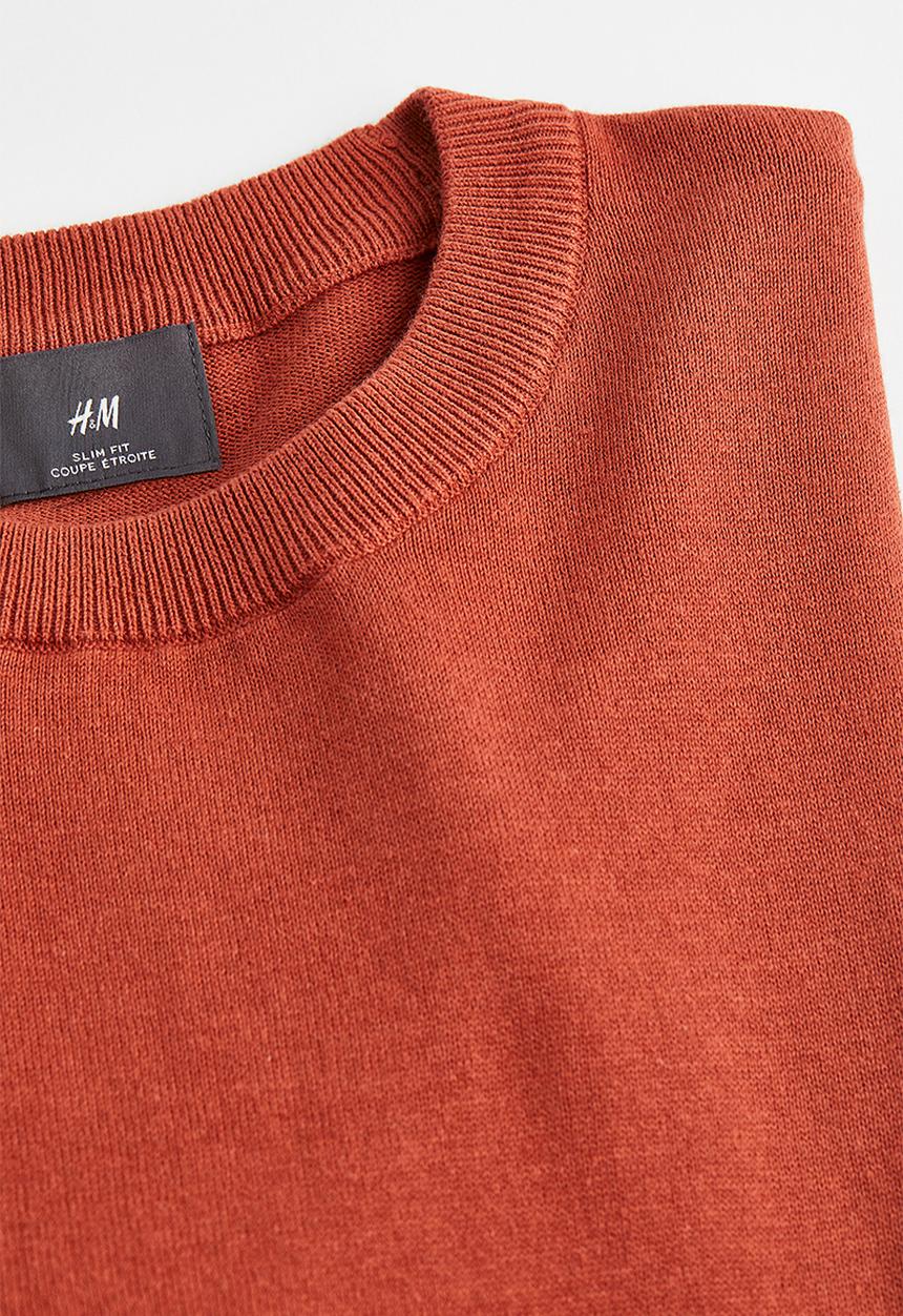 H&M - Slim fit fine-knit cotton jumper - brick red 
