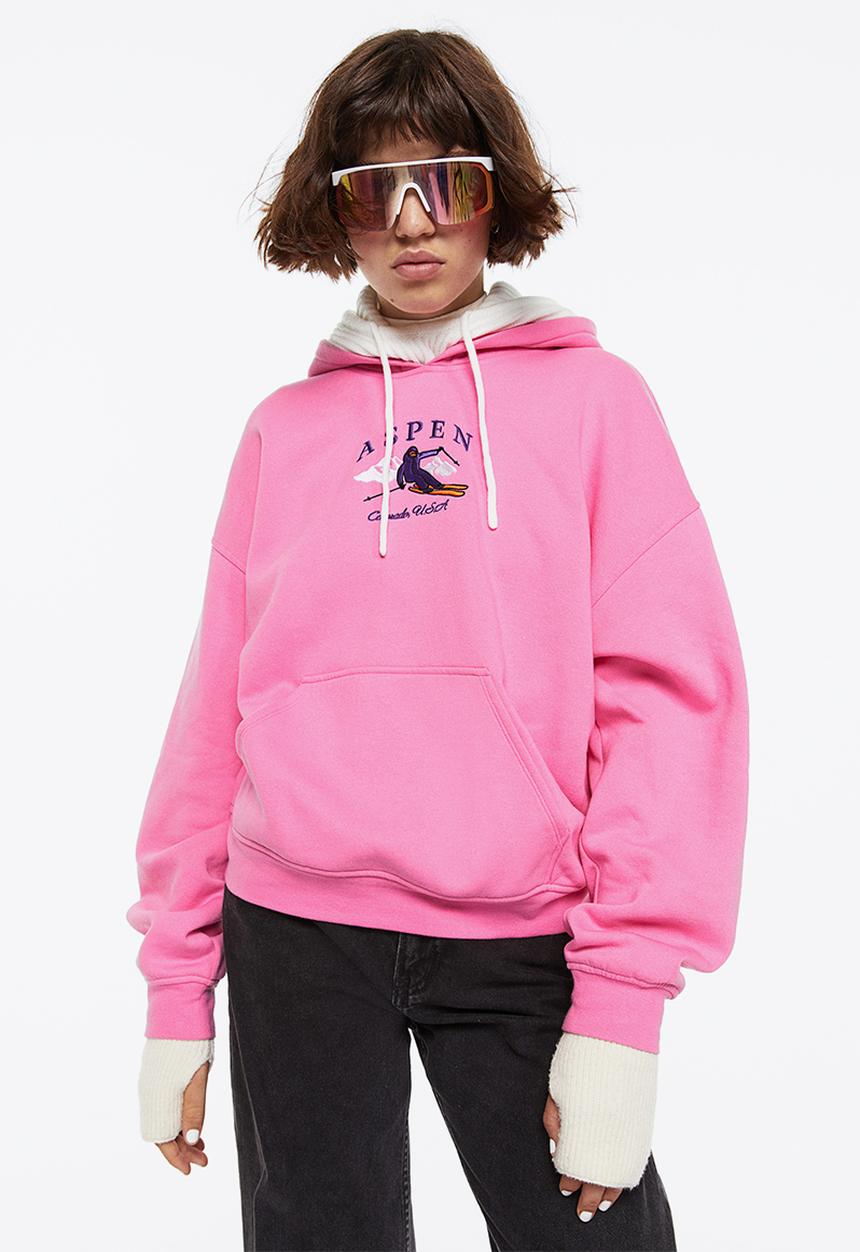 H&M - Oversized printed hoodie - pink/aspen