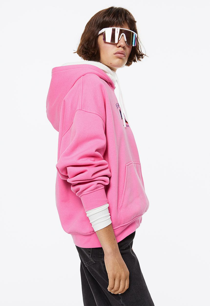 H&M - Oversized printed hoodie - pink/aspen
