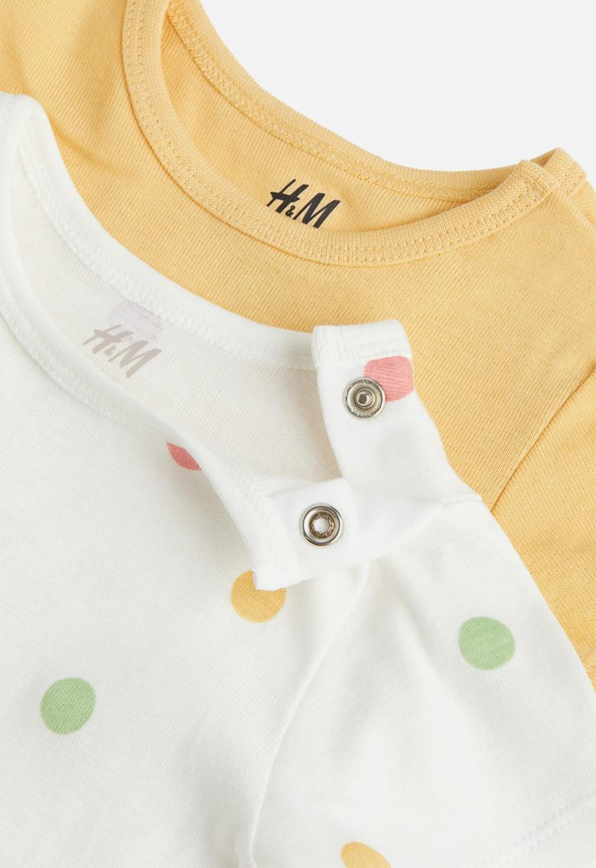 H&M - 2-Pack short-sleeved bodysuits - yellow/spotted