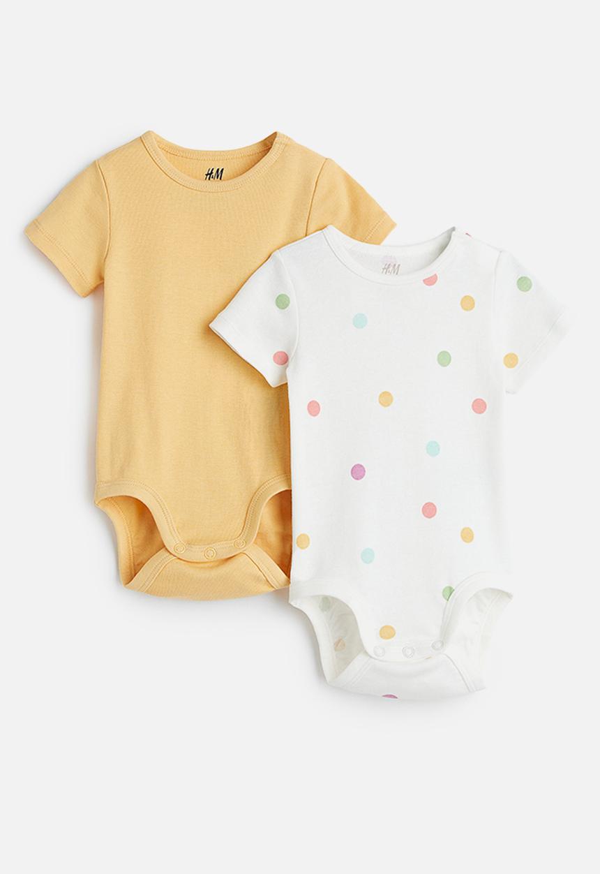 H&M - 2-Pack short-sleeved bodysuits - yellow/spotted