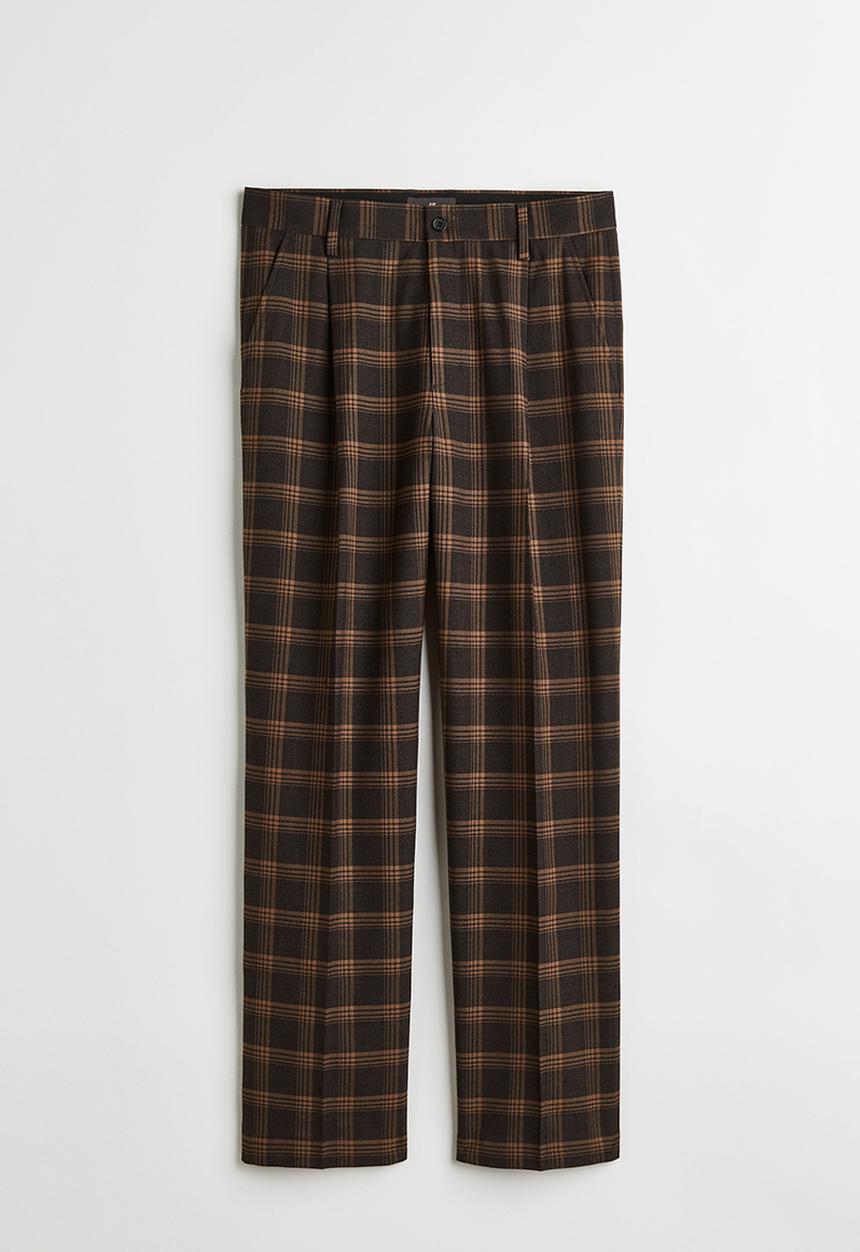H&M - Regular fit crease-leg trousers - brown/checked