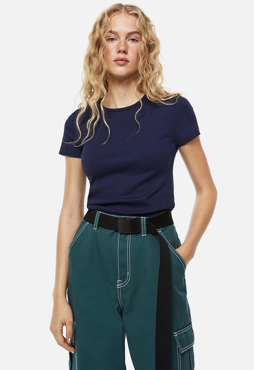 H&M - Ribbed cropped top - blue