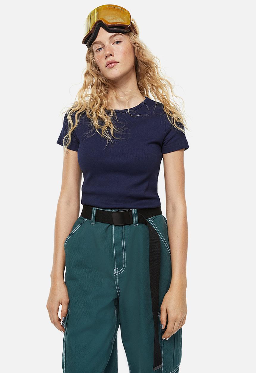 H&M - Ribbed cropped top - blue
