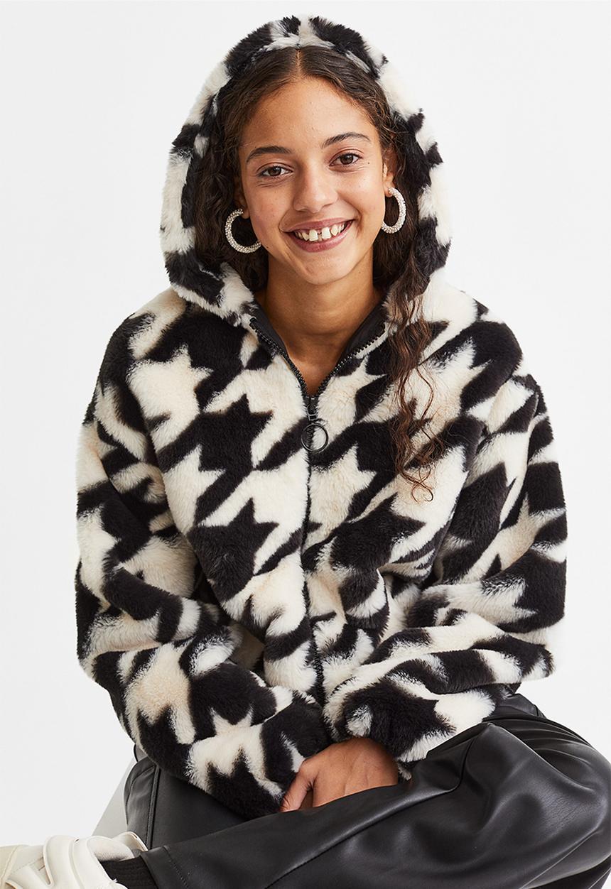 H&M - Hooded jacket - black/dogtooth-patterned