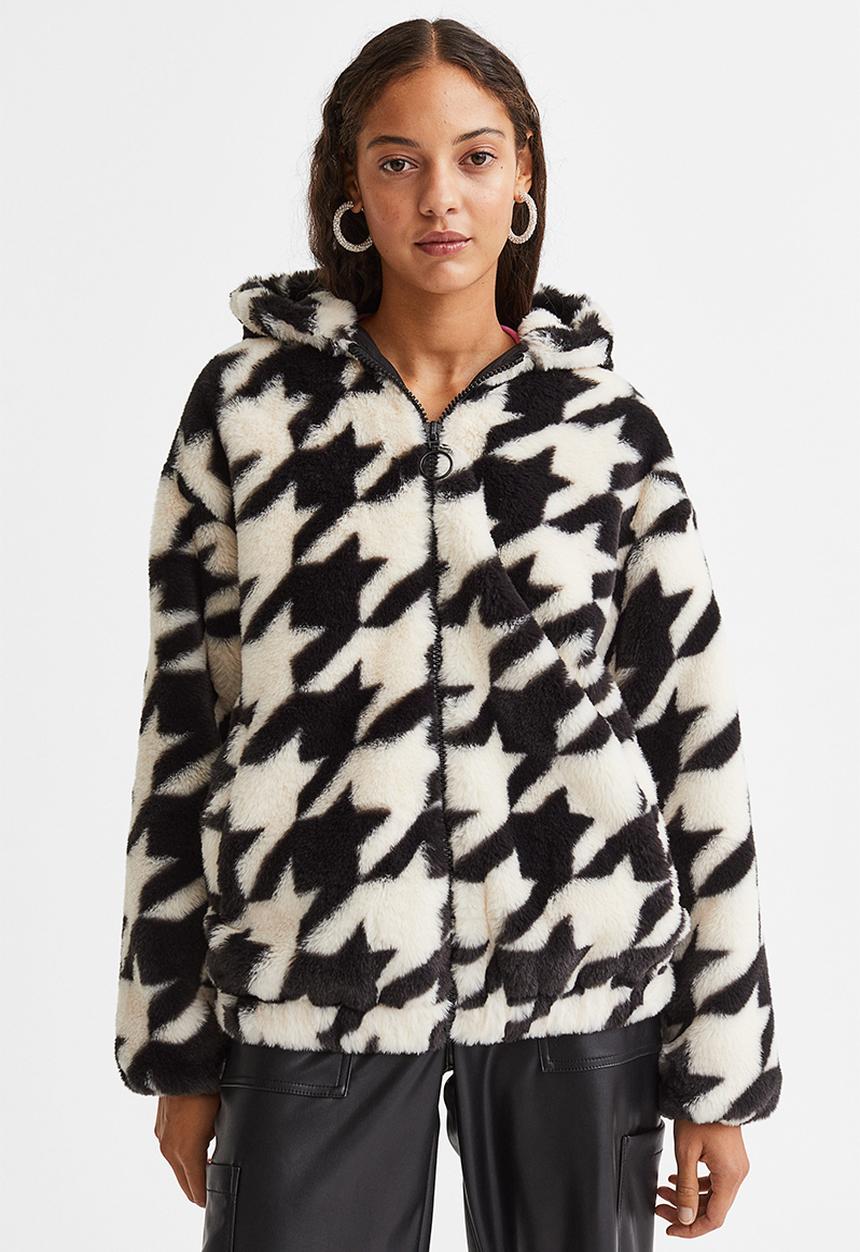 H&M - Hooded jacket - black/dogtooth-patterned