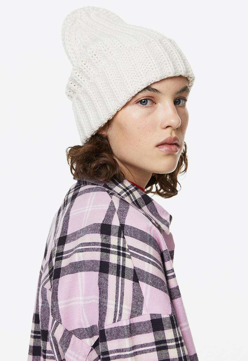 H&M - Oversized flannel shirt - light pink/black checked