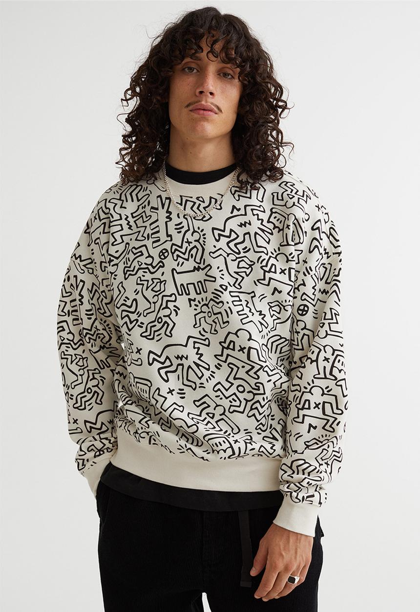 H&M - Relaxed fit sweatshirt - cream/keith haring
