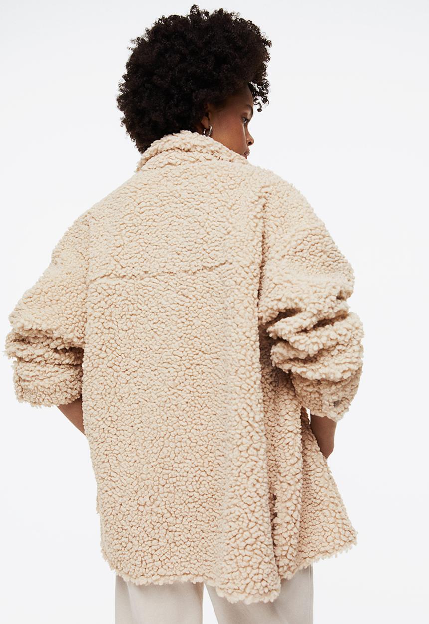H&M - Oversized teddy shacket - light beige