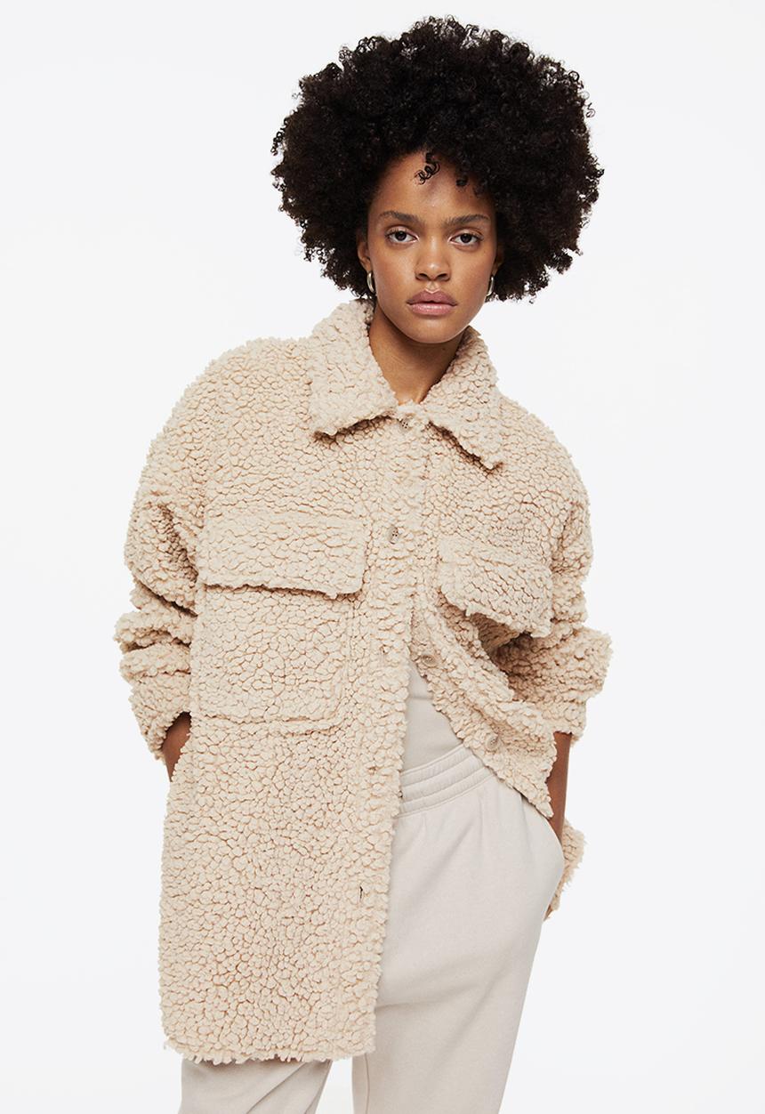 H&M - Oversized teddy shacket - light beige